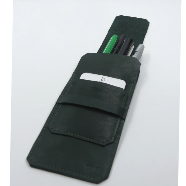 Etui en cuir basane vert pour 4 stylos