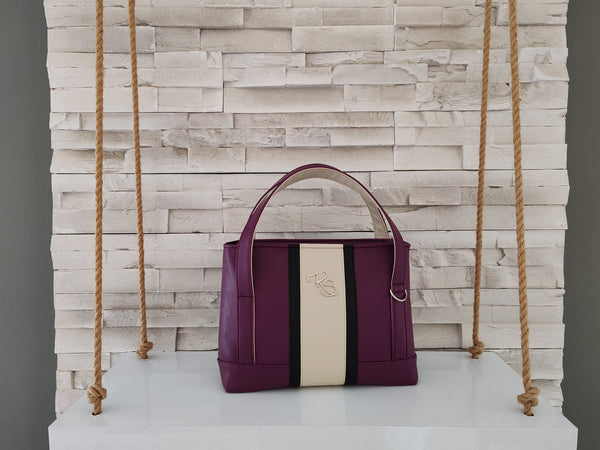 Sac à main "Sofisty" à la main ou bandoulière violet noir et beige