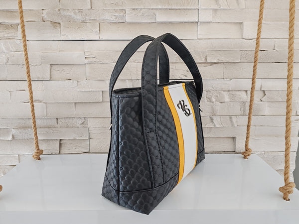 Sac à main "Sofisty" noir matelassé blanc et jaune