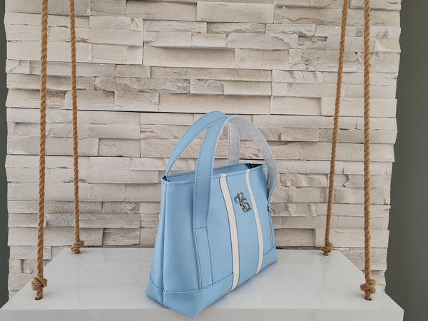 Sac à main "Sofisty" bleu ciel et blanc