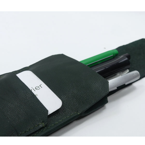 Etui en cuir basane vert pour 4 stylos