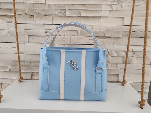 Sac à main "Sofisty" bleu ciel et blanc