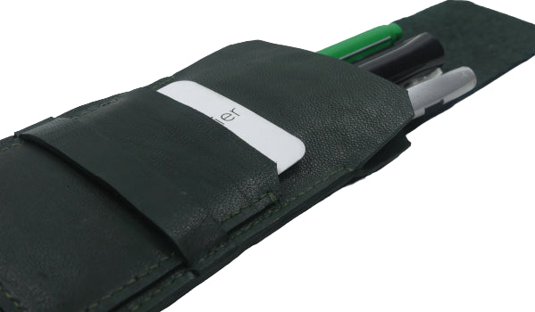 Etui en cuir basane vert pour 4 stylos