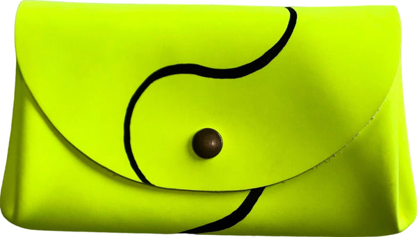 Portefeuille BASK'IL ME PLAIT -cuir jaune fluo /dessin noir- Petit modèle