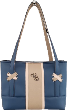 Sac à main " Popine " à l'épaule bleu pétrole et beige