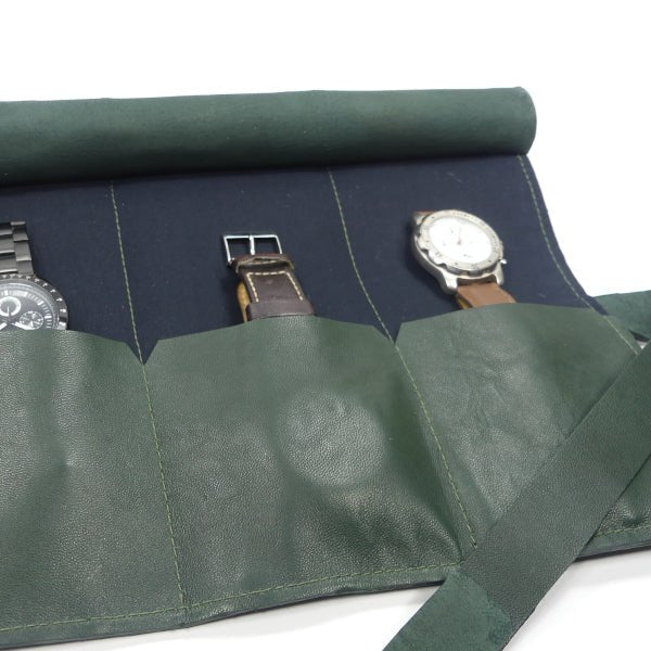Marmotte en cuir basane vert pour 3 montres - Mon-petit-sac.fr