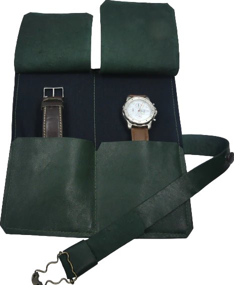 Marmotte en cuir vert pour 2 montres - Mon-petit-sac.fr