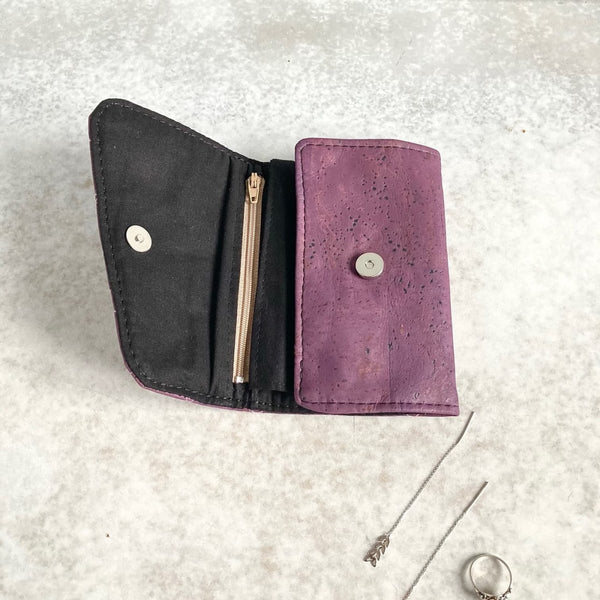 Pochette à bijoux en liège violet et argenté - Mon-petit-sac.fr