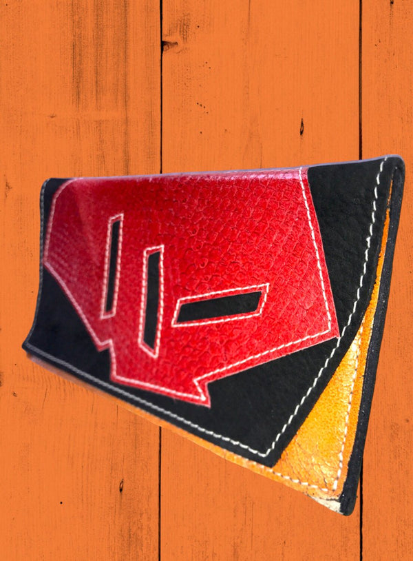 Pochette portefeuilles cuirs rouge/noir/orange -Modèle unique- - Mon-petit-sac.fr
