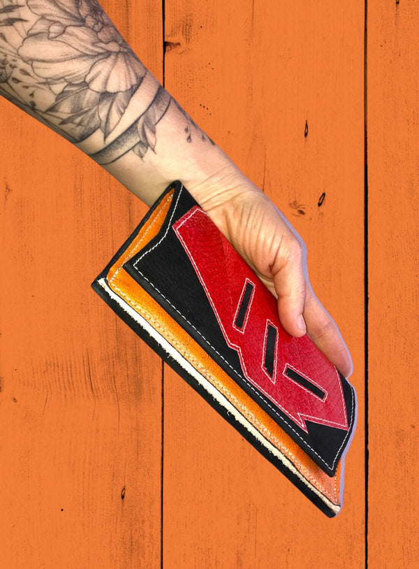 Pochette portefeuilles cuirs rouge/noir/orange -Modèle unique- - Mon-petit-sac.fr