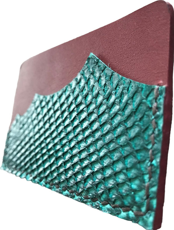 Porte-cartes minimaliste cuir marin vert sapin/orange - Mon-petit-sac.fr