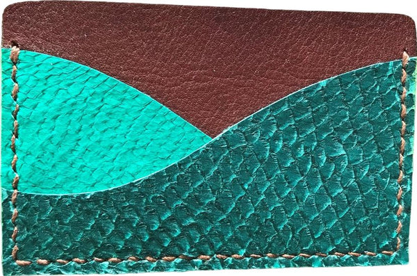 Porte-cartes minimaliste cuir marin vert sapin/vert intense/chocolat - Mon-petit-sac.fr