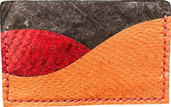 Porte-cartes minimaliste en cuir 100% marin orange/rouge vermillon/jaune/noir - Mon-petit-sac.fr