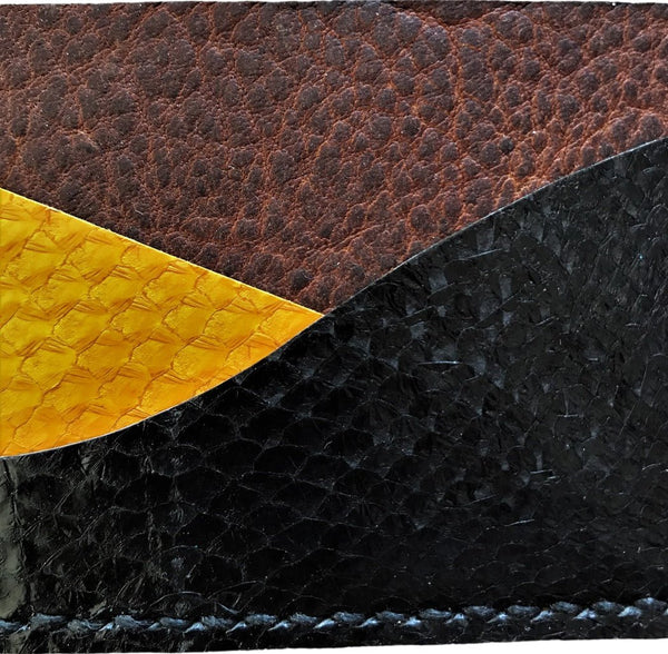 Porte-cartes minimaliste en cuir marin ébène / soleil / vermillon - Mon-petit-sac.fr