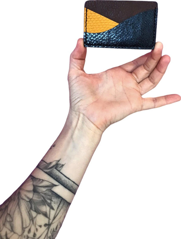 Porte-cartes minimaliste en cuir marin ébène / soleil / vermillon - Mon-petit-sac.fr