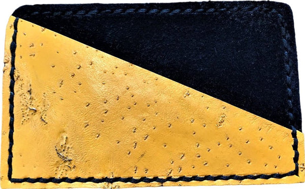 Porte-cartes minimaliste en cuir marin jaune sable / noir ébène - Mon-petit-sac.fr