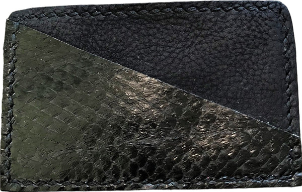 Porte-cartes minimaliste en cuir marin jaune sable / noir ébène - Mon-petit-sac.fr