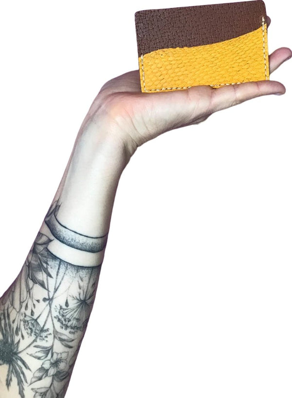 Porte-cartes minimaliste en cuir marin jaune soleil / orange - Mon-petit-sac.fr