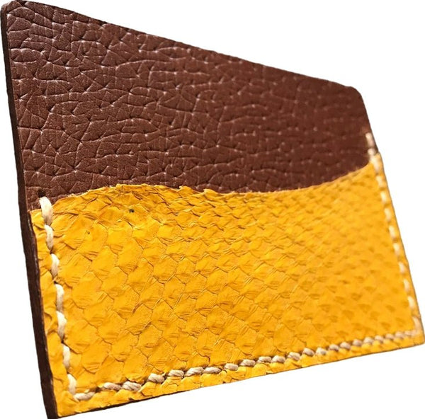 Porte-cartes minimaliste en cuir marin jaune soleil / orange - Mon-petit-sac.fr