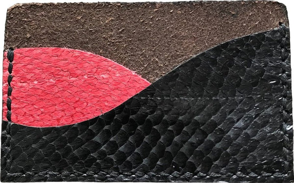 Porte-cartes minimaliste en cuir marin noir / framboise - Mon-petit-sac.fr