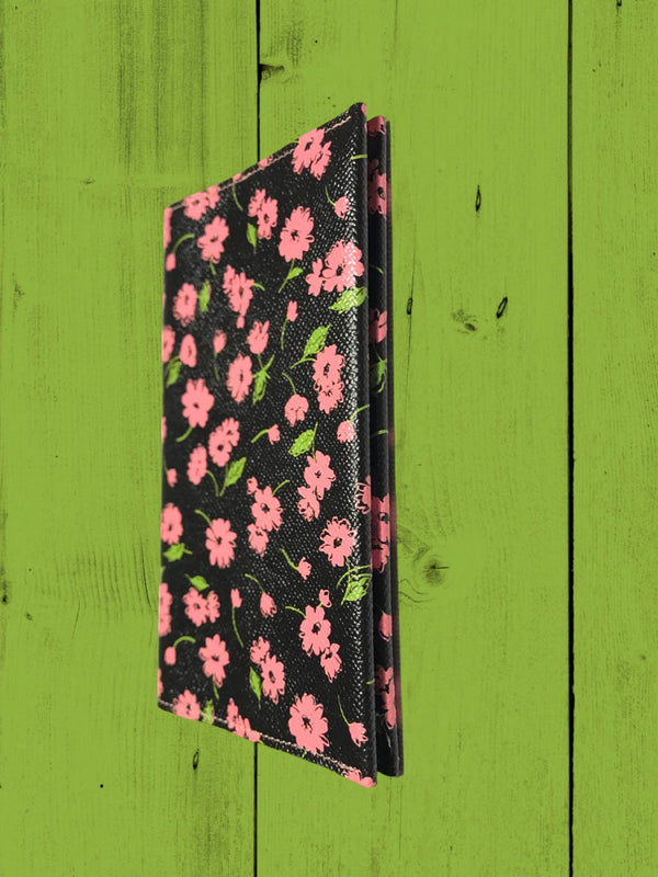 Porte-chéquier ERRETEGIA cuir fleuri rose/noir -Modèle unique- - Mon-petit-sac.fr