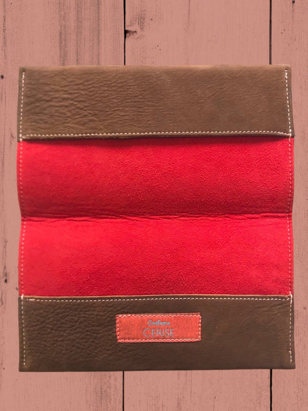 Porte-chéquier ERRETEGIA cuir marron/rouge -Modèle unique- - Mon-petit-sac.fr