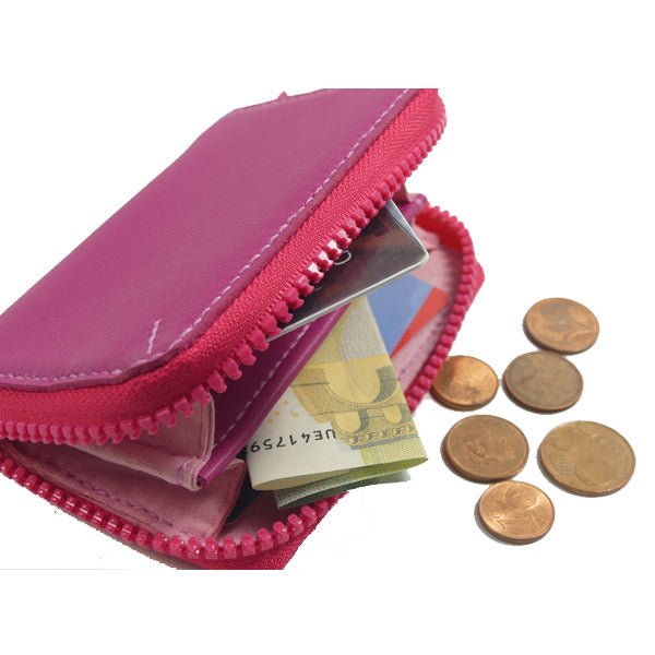 Porte monnaie Zip en cuir rose grainé - Mon-petit-sac.fr