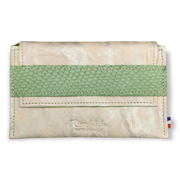 Portefeuille Beige Vert PLUME - Mon-petit-sac.fr