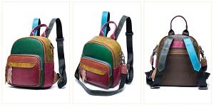 petit sac à dos patchwork multicolore en cuir véritable